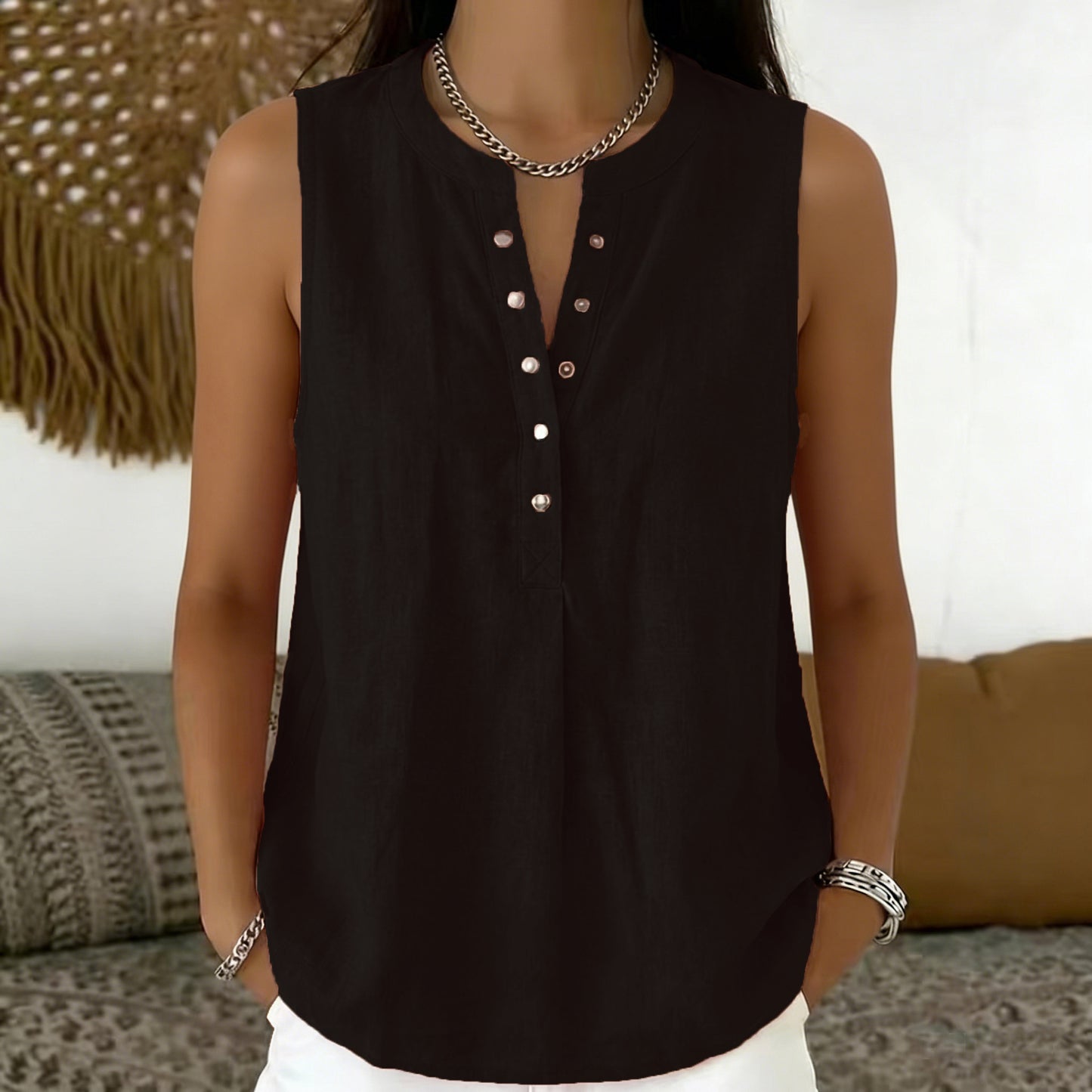 Women's Summer Loose Comfortable Sleeveless Solid Color Blouse