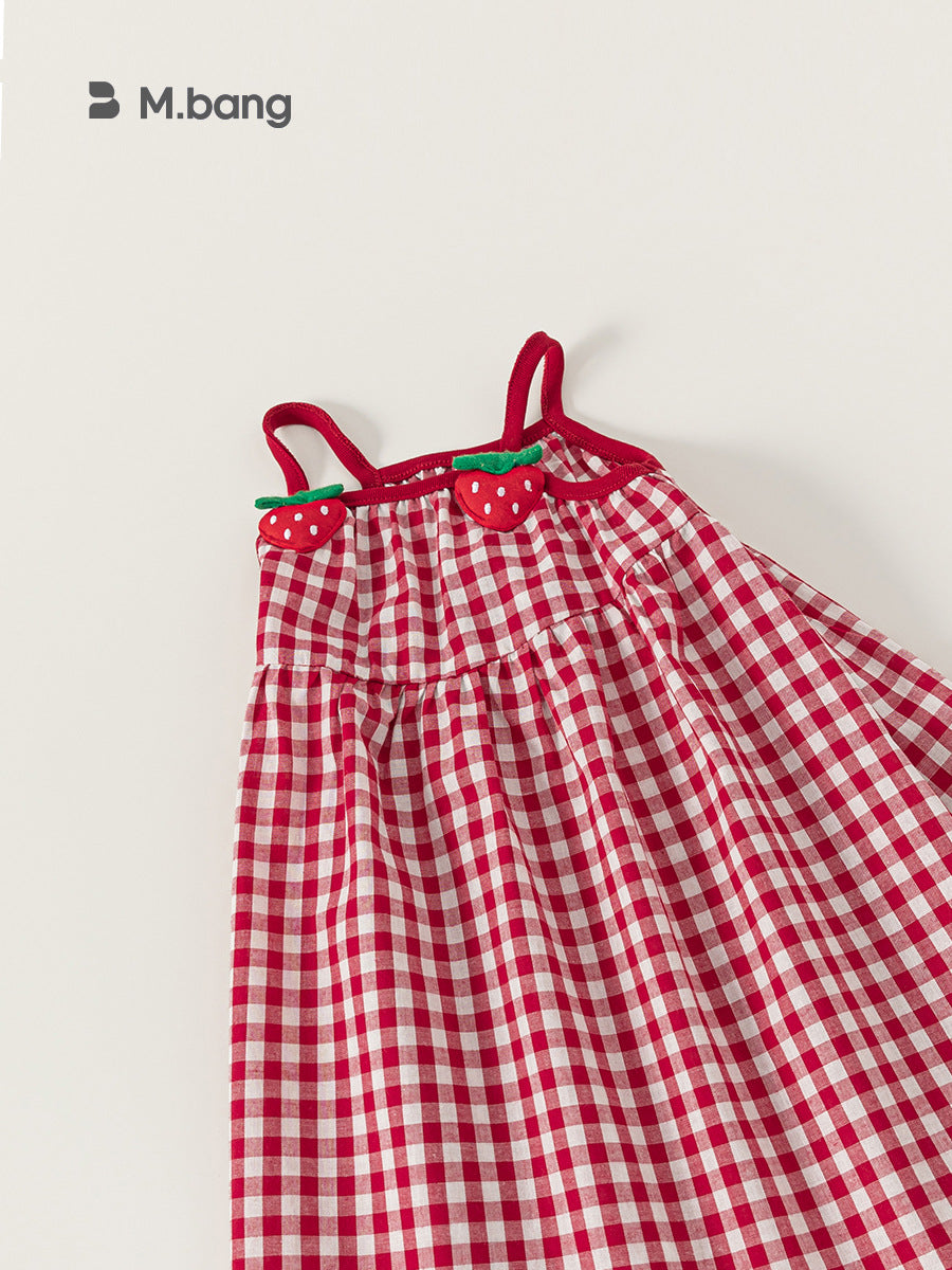 Children's Clothing Summer Strawberry A- Line Suspender Children's Dress
