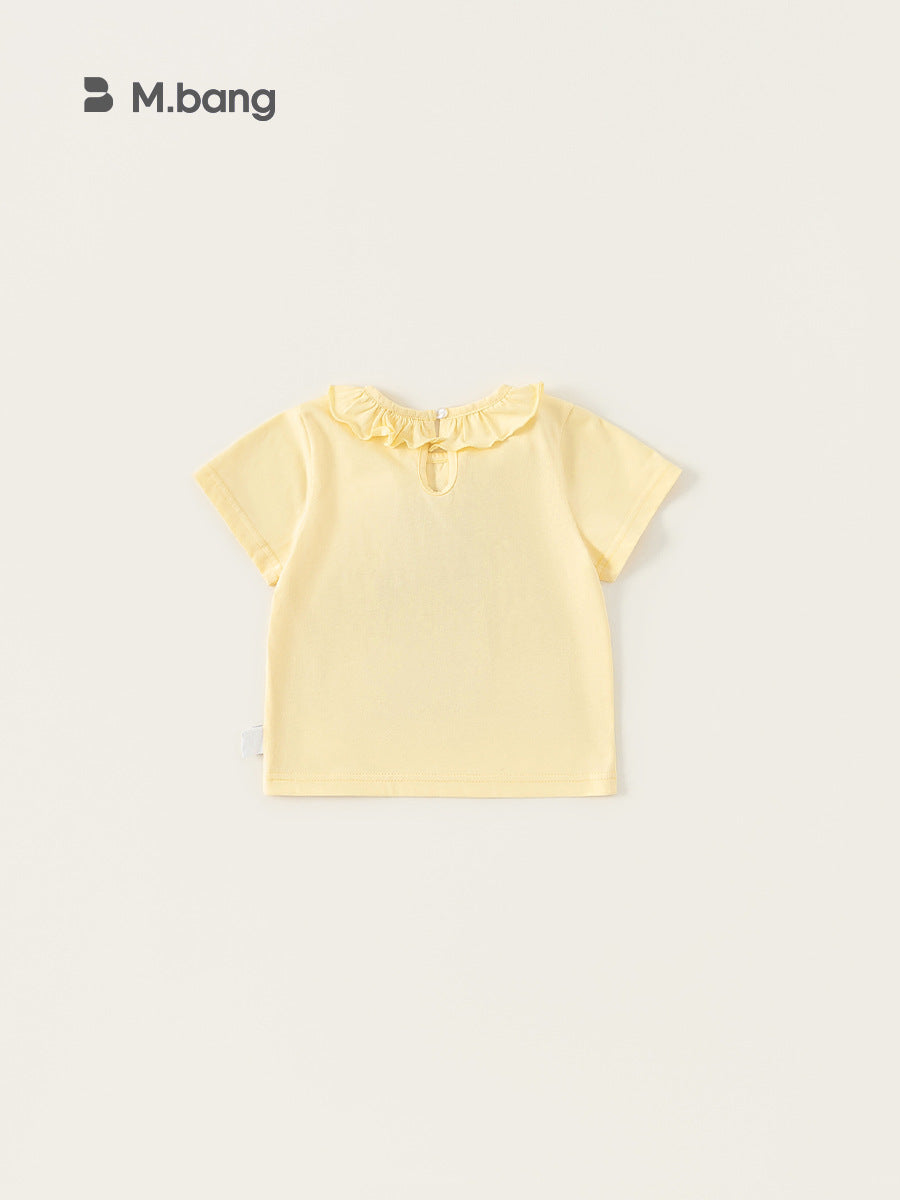 Children's Top Summer Lace Collar Printed Hairy Ball Female Little Short Children's T-shirt