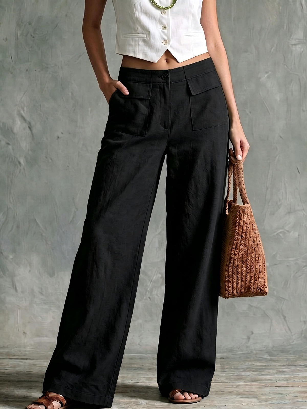 Women's Solid Color Cotton Linen Loose Trousers Casual Pants