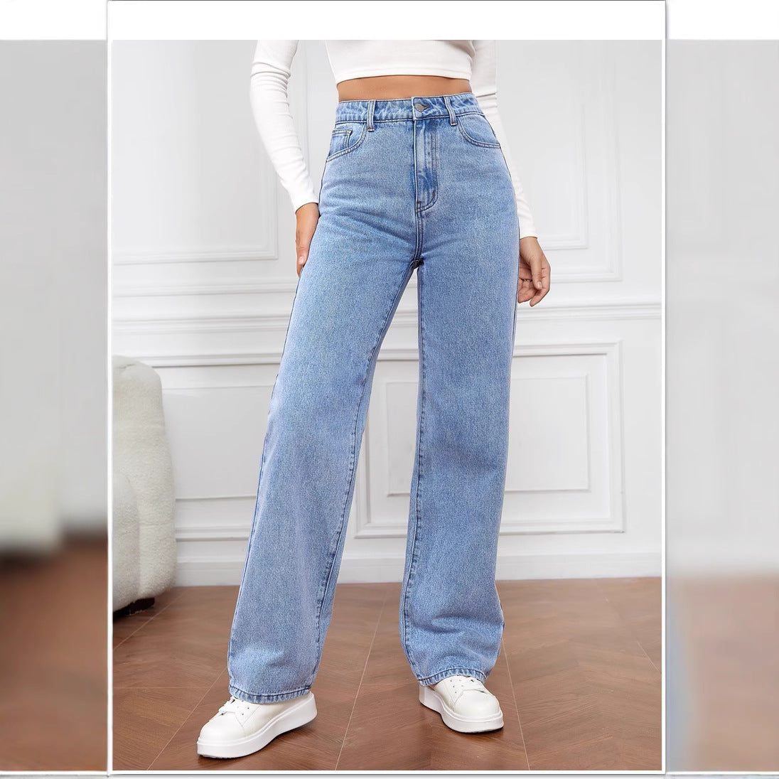 Women's High Waist Casual Fashion Trousers Washed Women's Jeans