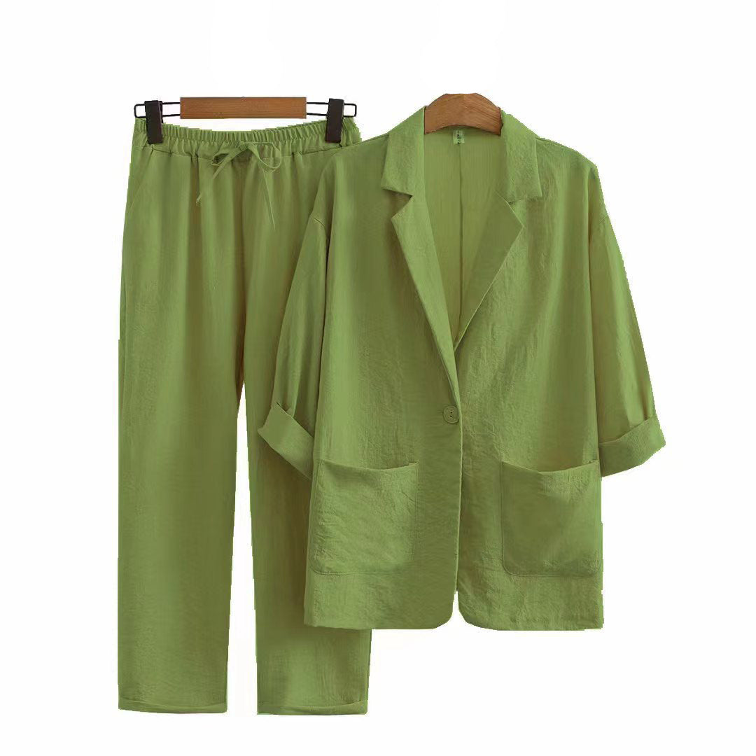 Women's Autumn Commuter Cotton Linen Pocket Loose Fashion Casual Suit