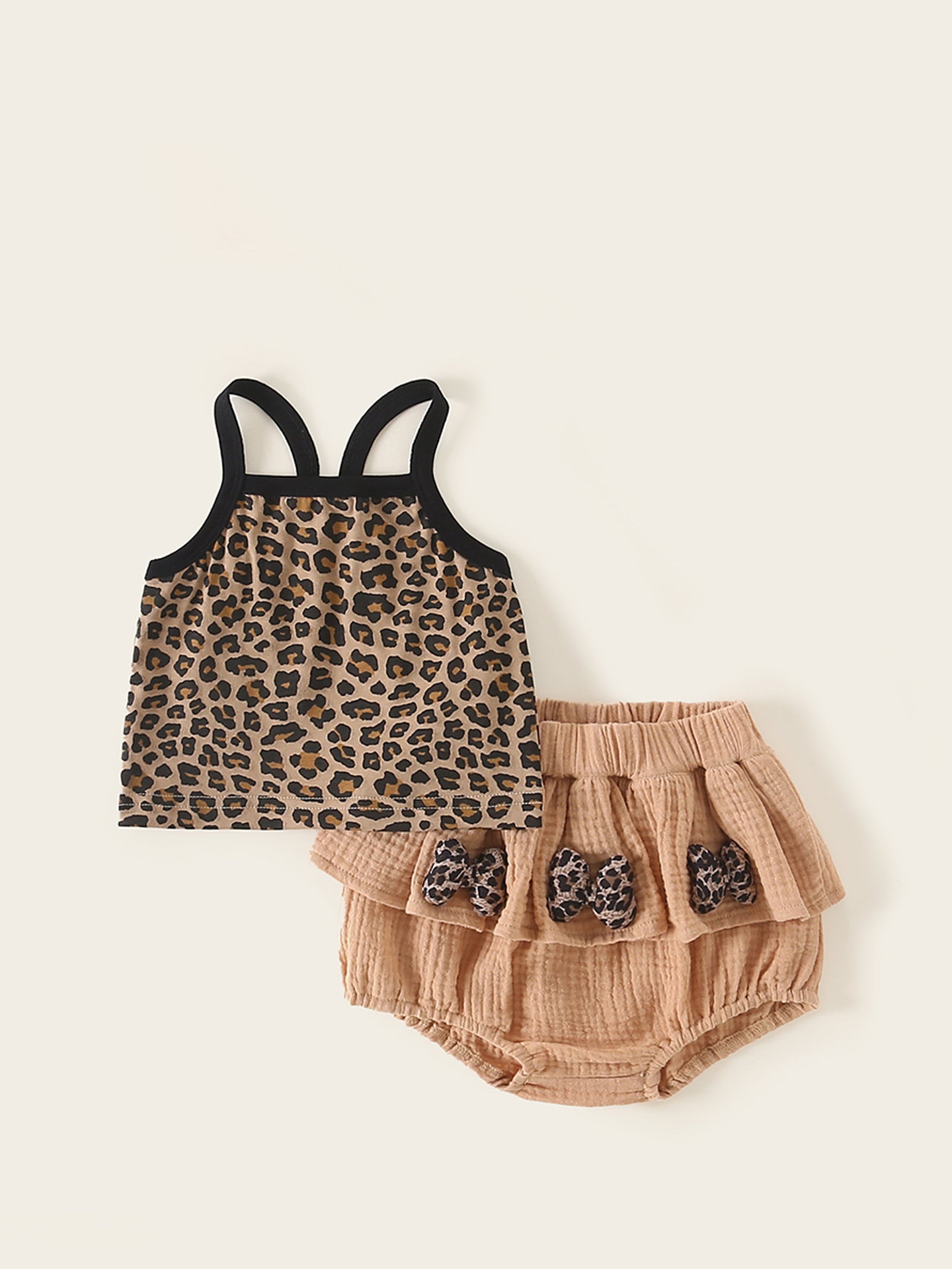 Summer Overall Dress Set Born Leopard Print Sleeveless Vest Bow Children's Suit