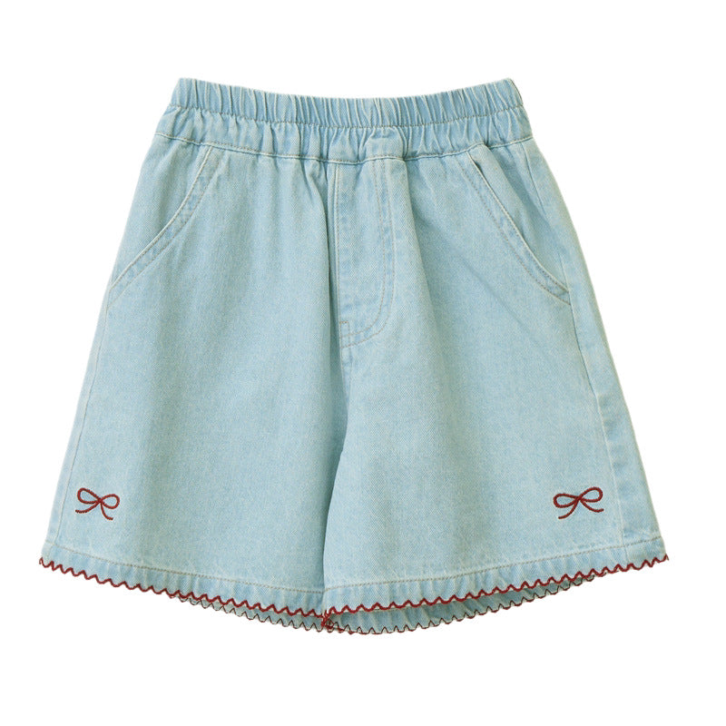 Children's Summer Loose Bow Embroidered Shorts Cute Outdoor Comfortable Children's Pants