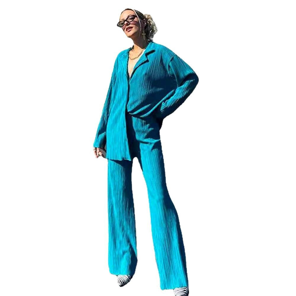 Solid Color Texture Loose Slimming Pleated Casual Pants