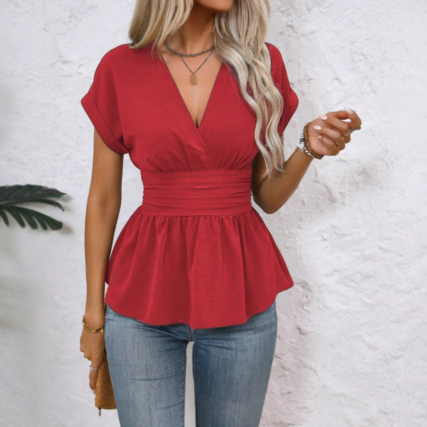 Women's Spring Tight Waist Solid Color Raglan Women's T-shirt