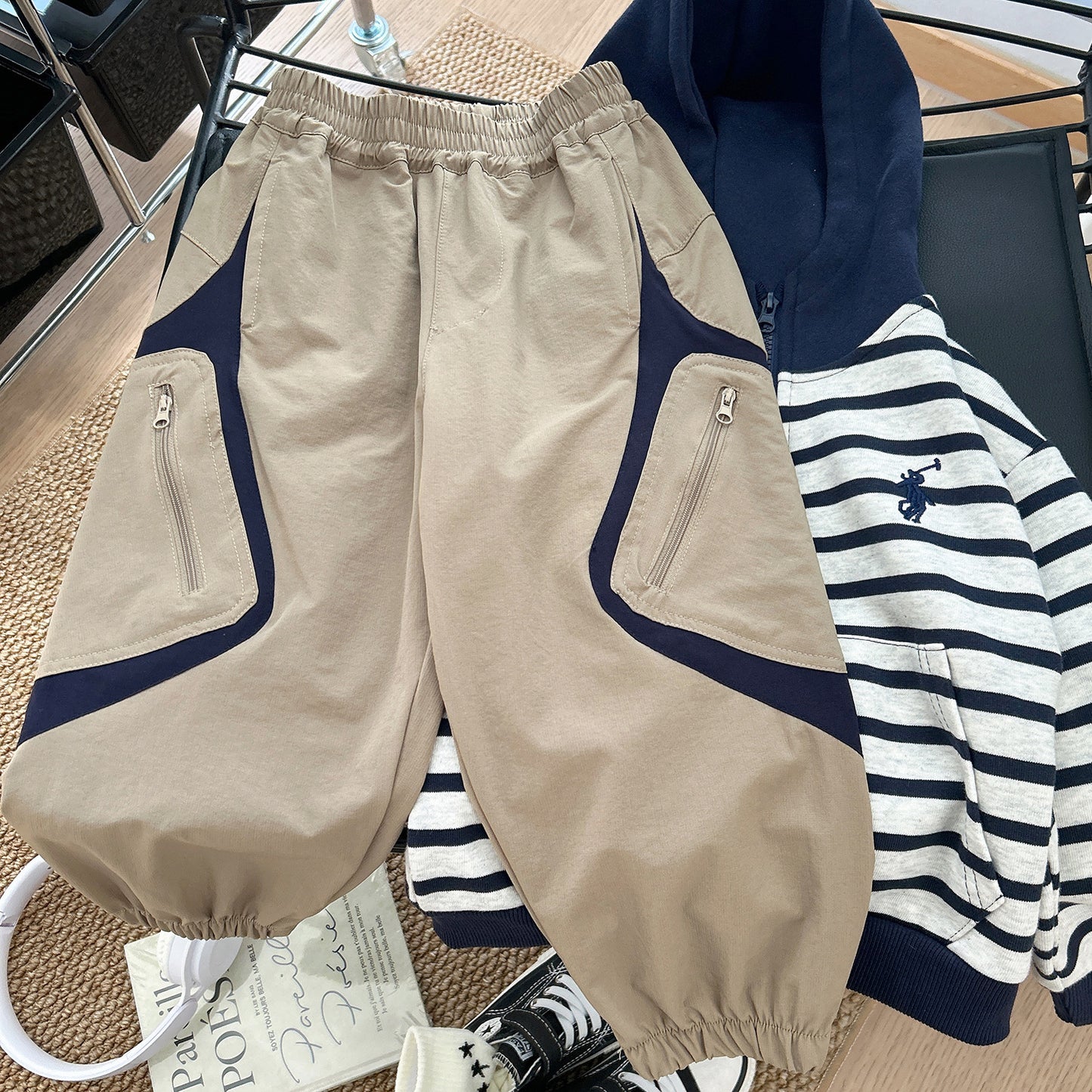 Children's Autumn Clothing Contrast Color Overalls Pocket Comfortable Children's Pants