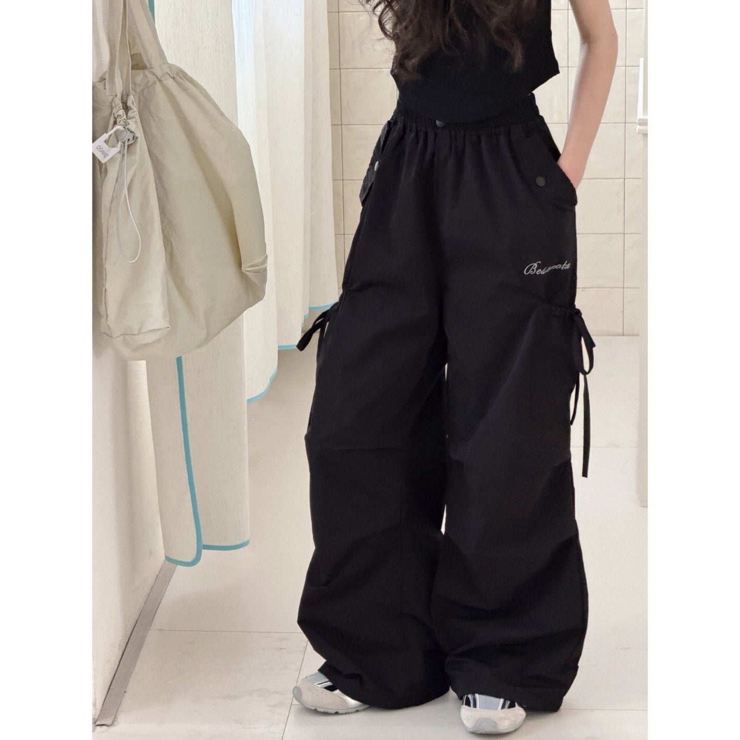 Side Strap Overalls Female Summer Korean Style Straight Children's Pants