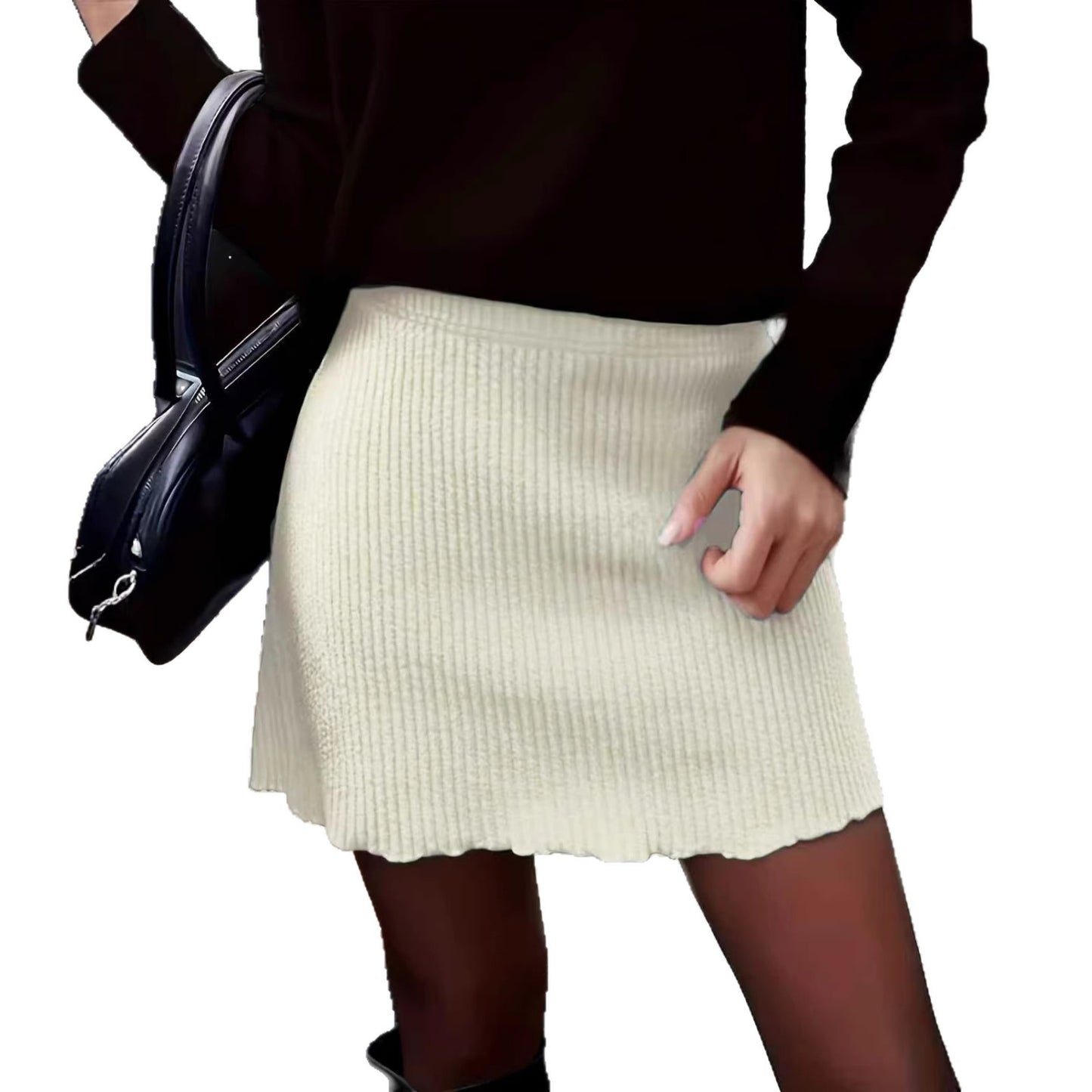 Women's Summer Solid Color Rib High Waist Skirts