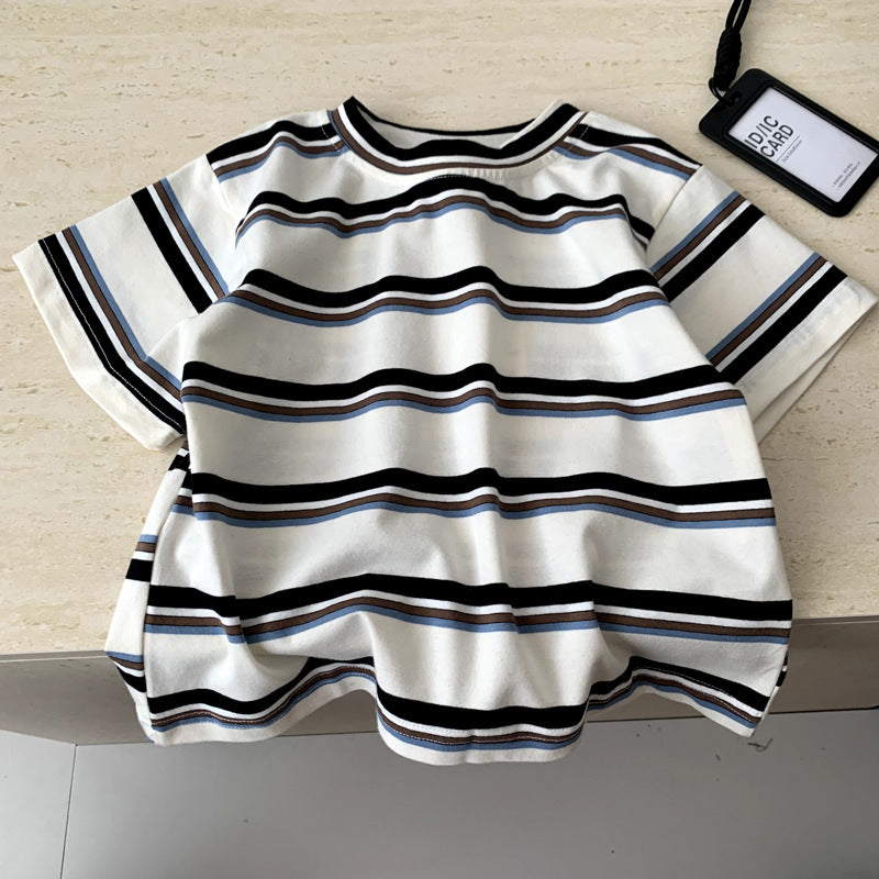 Children's Boy's Short-sleeved Striped Summer Half Sleeve Top Children's T-shirt