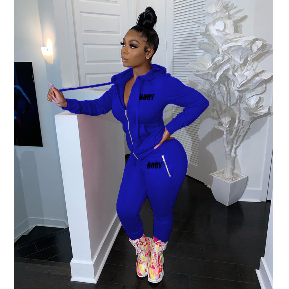 Women's Autumn Letters Printing Personality Zipper Two-piece Clothing