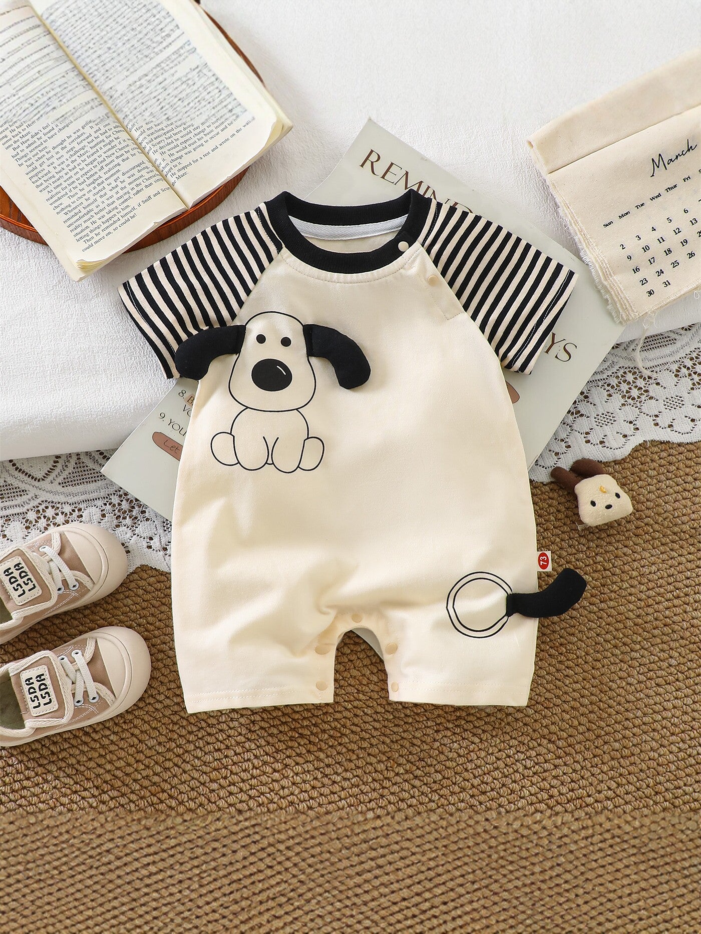 Short-sleeved Rompers Cute Three-dimensional Puppy Pattern Romper Boy Outwear Jumpsuit, Climbing Suit