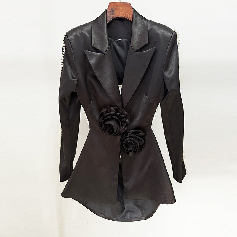 Early Spring Beaded Three-dimensional Flower Pearl Fashion Casual Suit