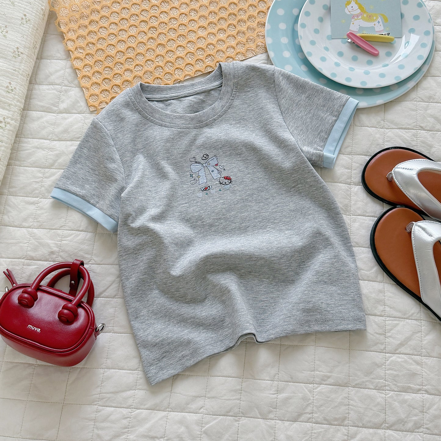 Children's Organic Pure Cotton Trendy Seamless Digital Spray Printing Embroidery Children's T-shirt