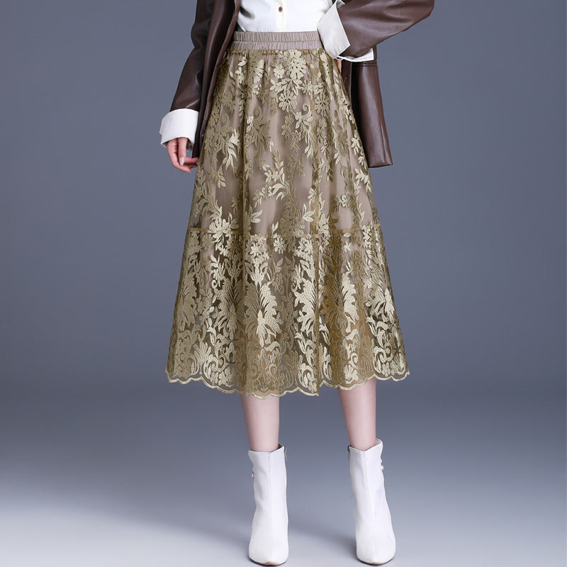 Women's Autumn Elastic Waistband Slimming Fashionable Versatile Skirt