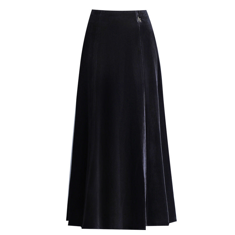 Women's High Waist Slim Midi Dress Elegant Gold Veet Skirt