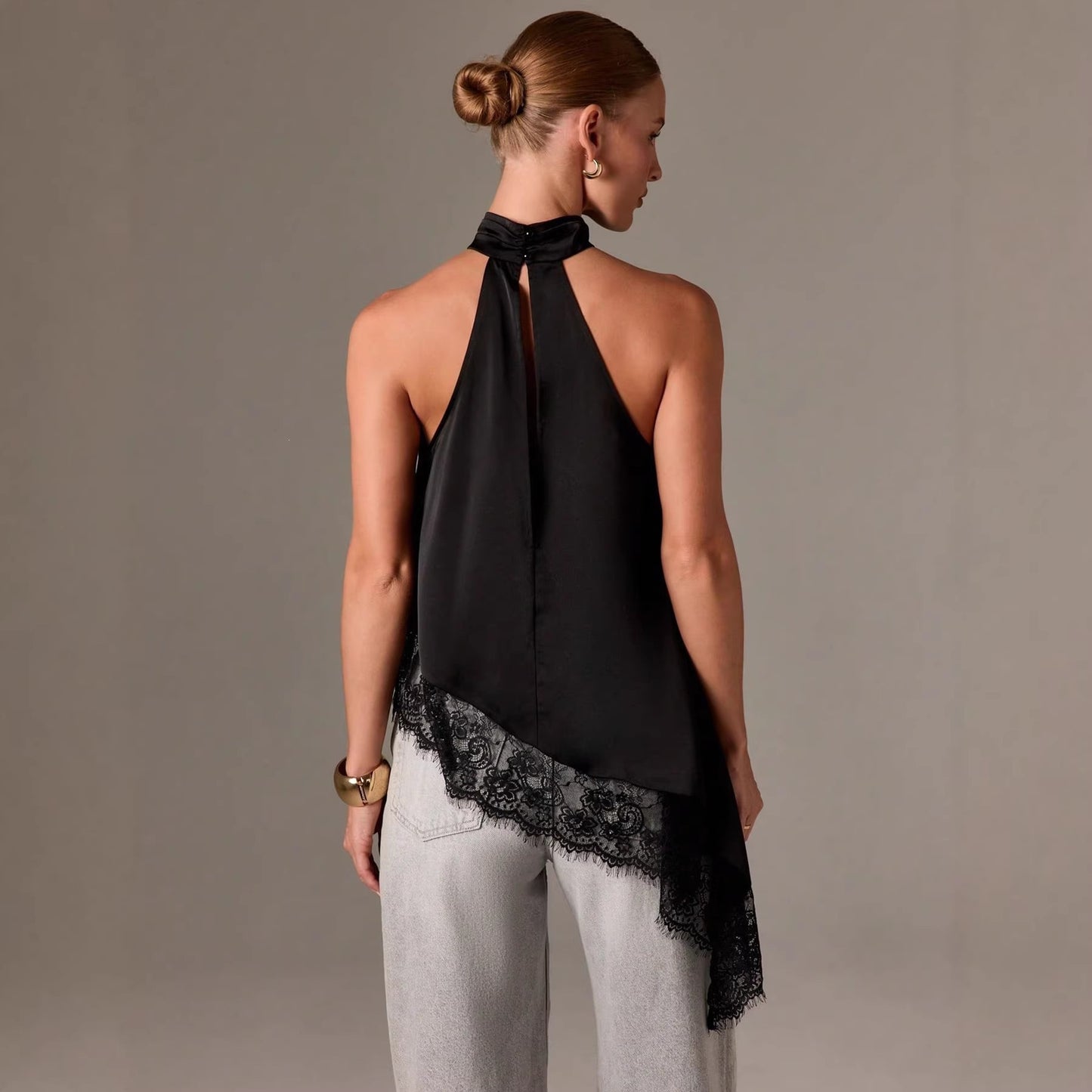 Women's Fashion Sleeveless Satin Strap Stitching Lace Trim Small Vest/suspenders/tube Top