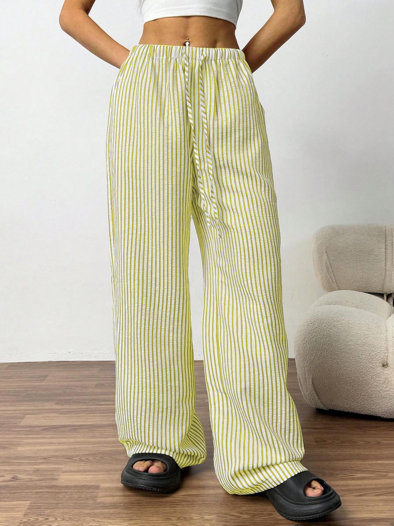 Women's Contrast Color Striped Loose High Waist Pants