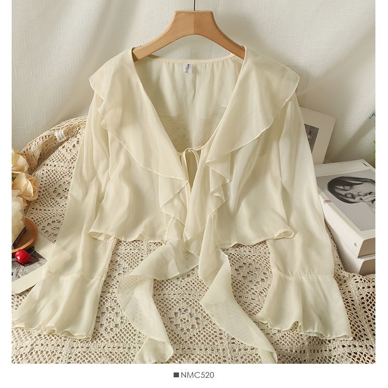 Women's Wear Braces Long Sleeve Outer Air Lace Shirt, Chiffon Shirt