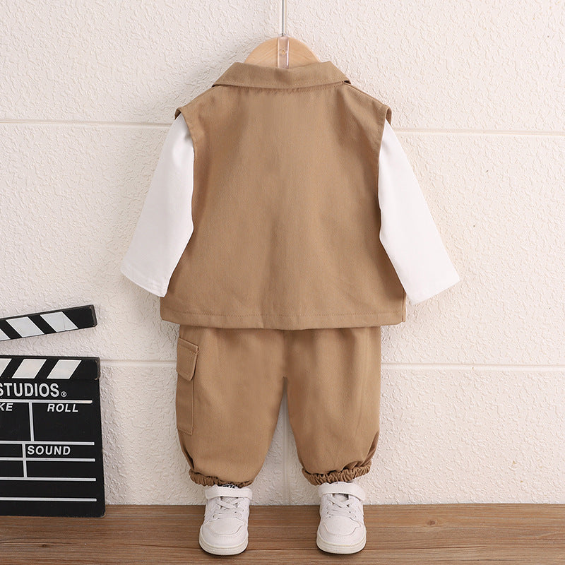 Children's Boy's Waistcoat Three-dimensional Overalls Letter Printing Spring Clothing Casual Handsome Children's Suit