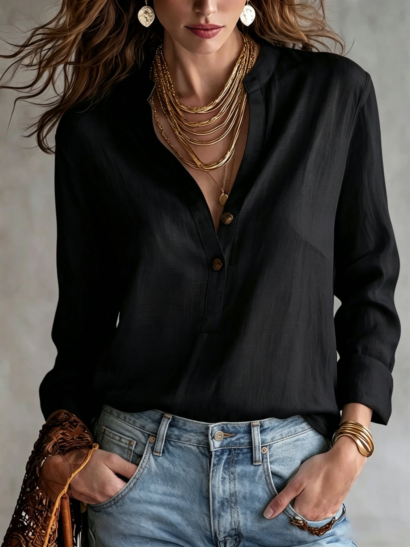 Women's Summer Solid Color Comfortable Fashion Button Women's T-shirt