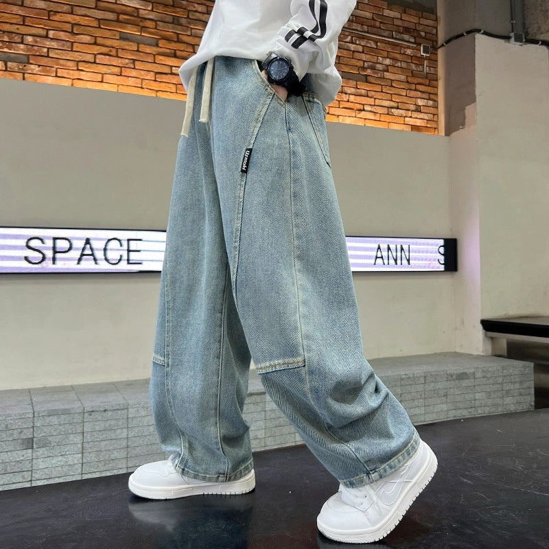 Children's Medium Large Sickle Boys Handsome Loose Children's Pants