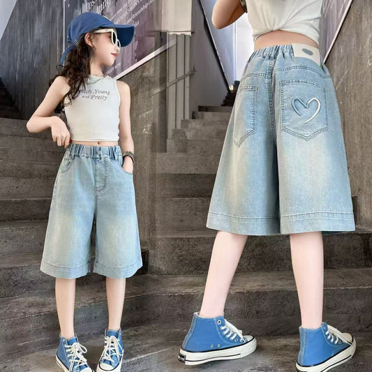 Jeans Korean Style Western Love Fifth Trendy Thin Looking Children's Pants
