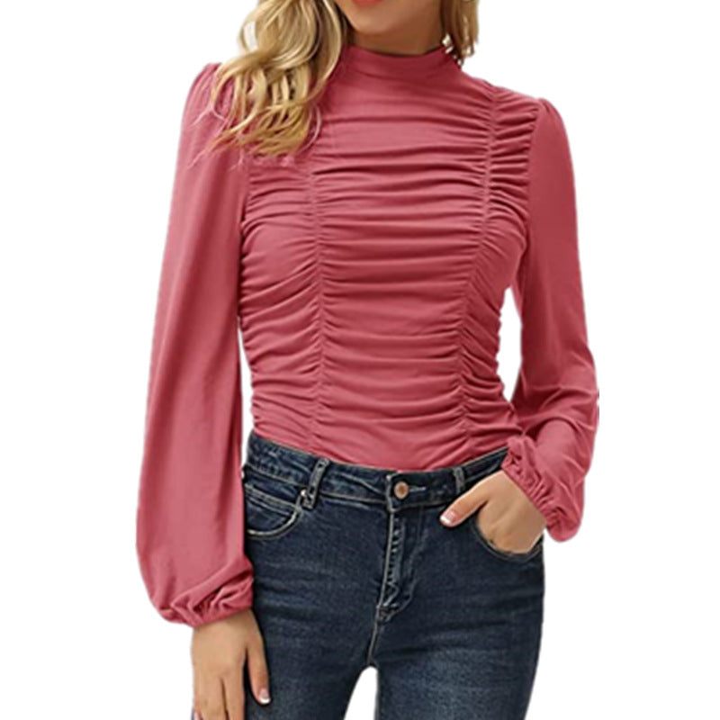 Women's Solid Color Long Sleeve Lantern Turtleneck Clothing