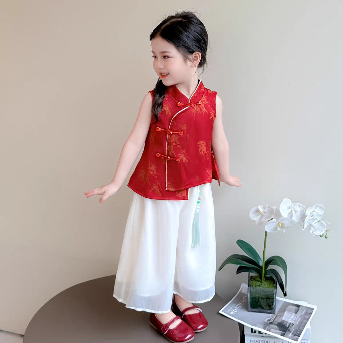 Children's National Style Summer Chinese Red Thin Little Western Children's Suit