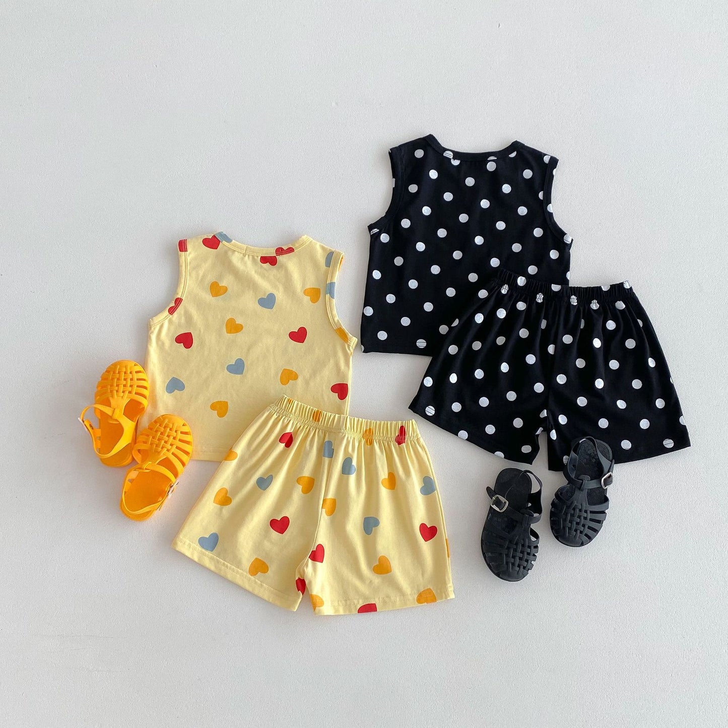 Cotton Love Dotted Prints Vest Shorts Children's Suit