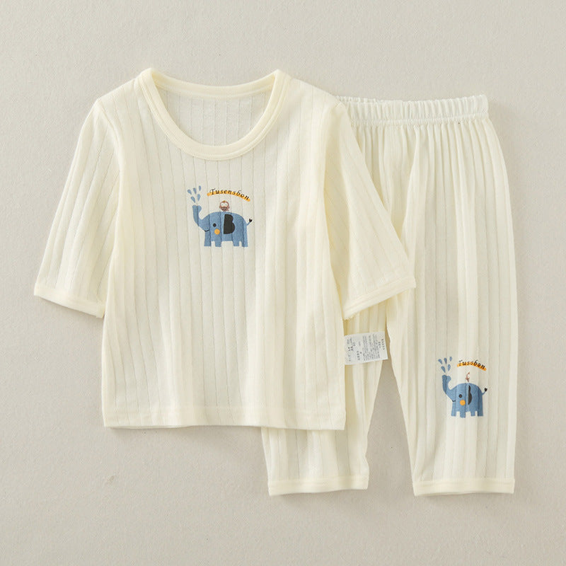 Children's Summer Cotton Thin Casual Air Conditioning Clothes Boy's Cropped Children's Suit