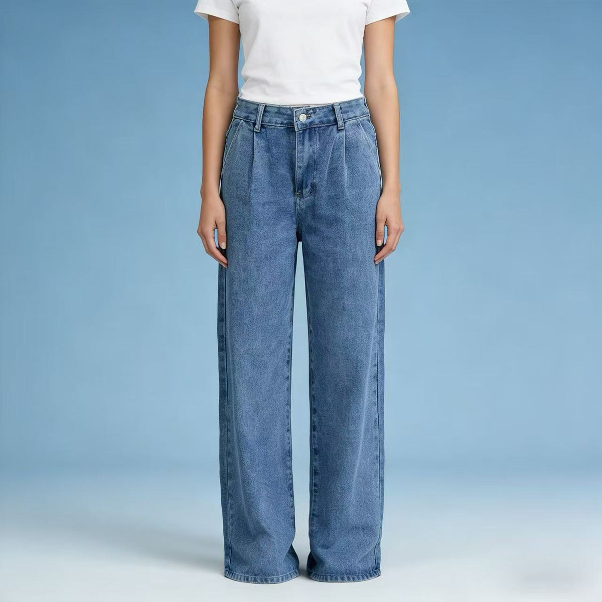 Women's Loose Wide Leg Draping Effect Mop Dark Women's Jeans