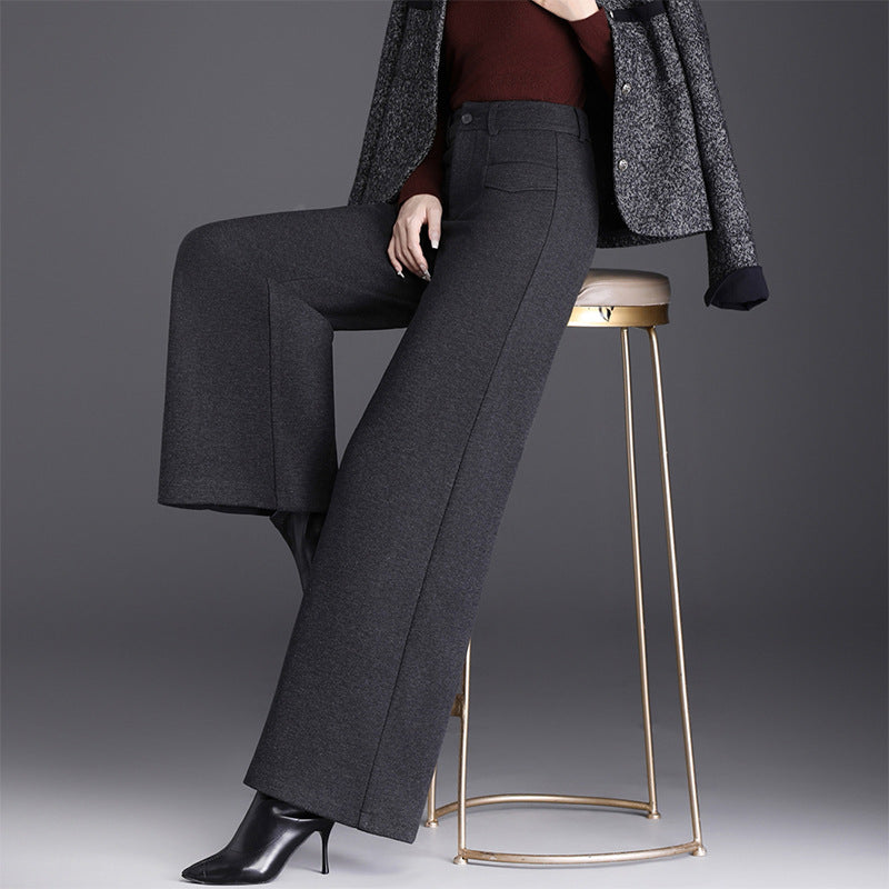 Women's Hiding Woolen Fleece-lined High Waist Slimming Loose Straight Pants