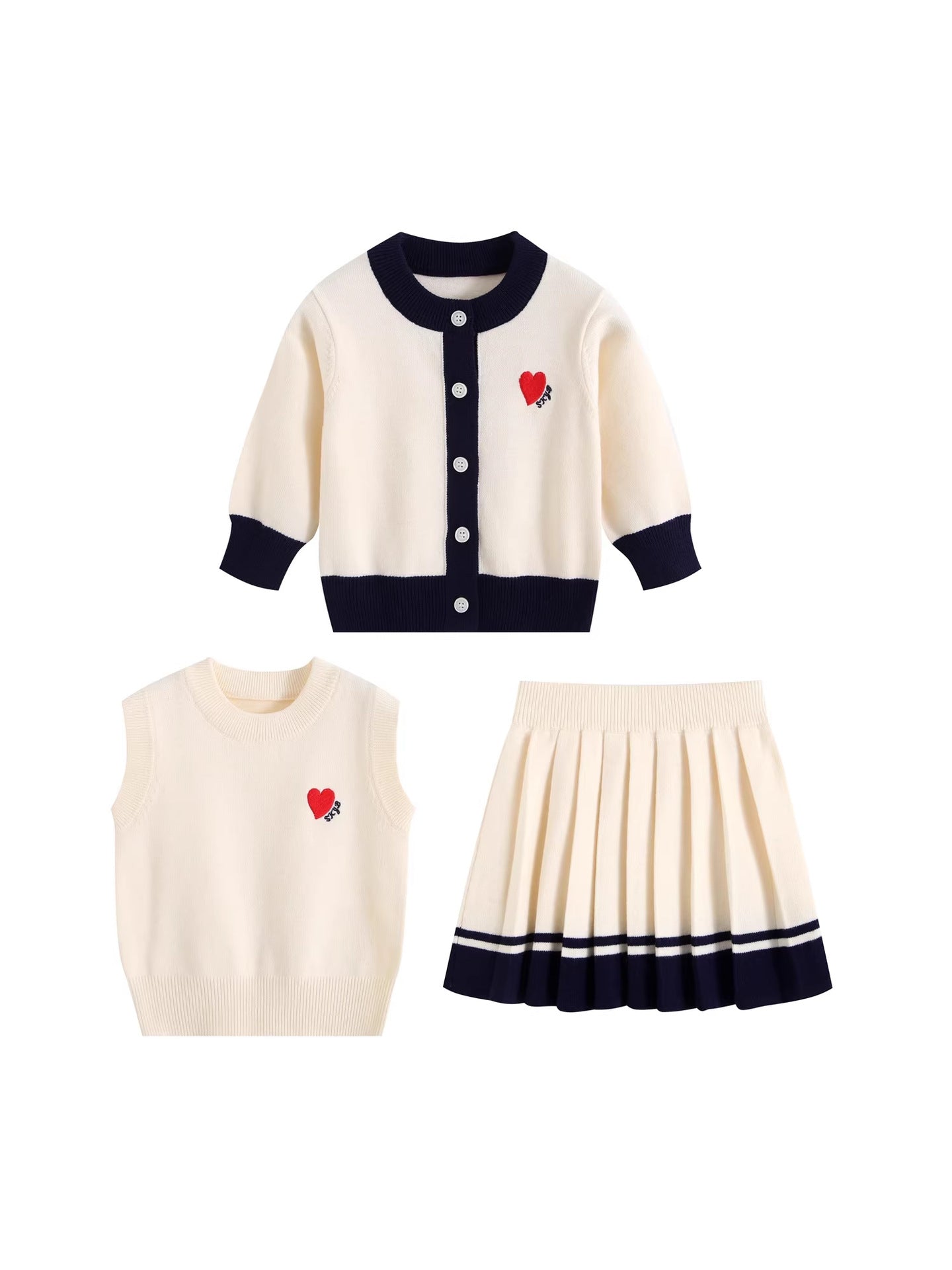 Style Knitting Love Contrast Color Coat Short Sleeve Children's Suit
