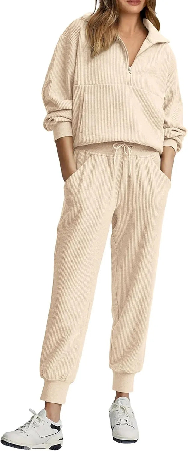 Unique Women's Half Zipper Long-sleeved Trousers Sweaters