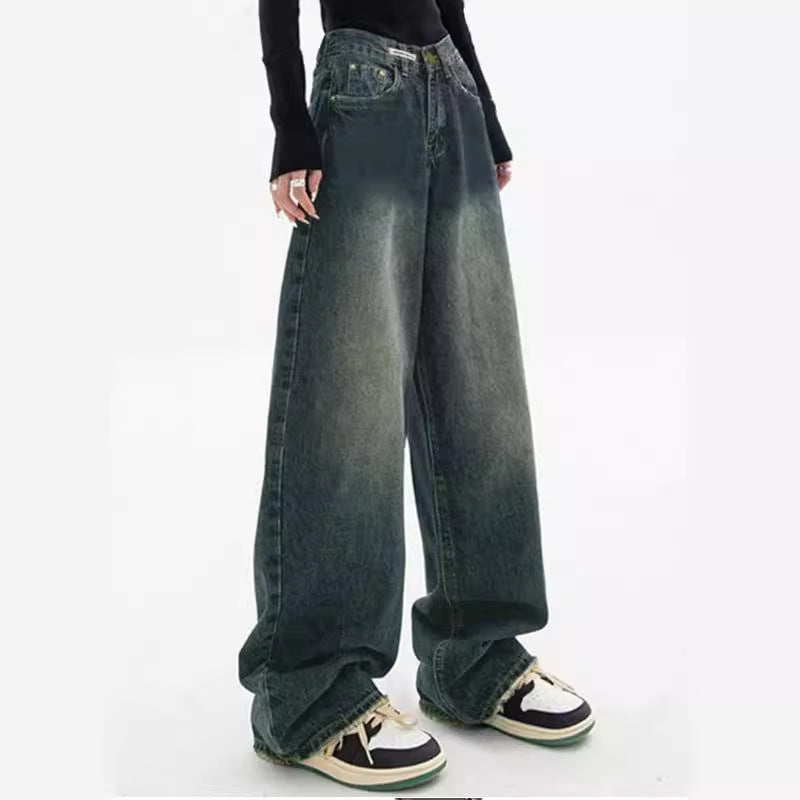 Women's American Antique Dark Blue Straight Mopping Women's Jeans