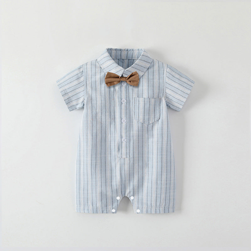 Jumpsuit Korean Style Clothes Short Sleeve Striped Gentleman Outwear Handsome Jumpsuit, Climbing Suit