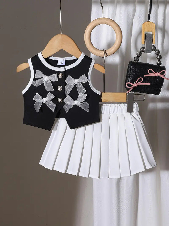 Comfortable Fashion Bow Vest Pleated Skirt Children's Suit