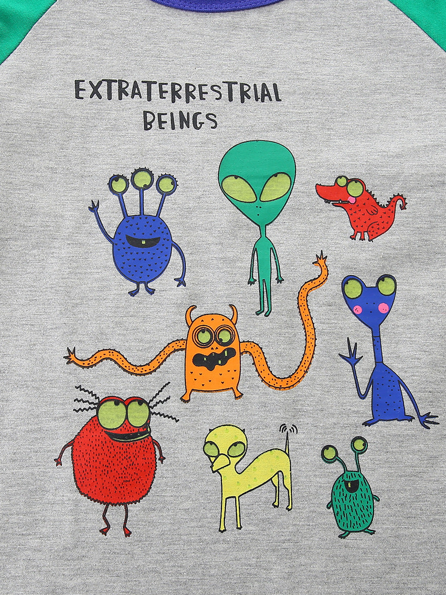 Children's Luminous Boy's Long-sleeved Fun Printing Knitted Children's T-shirt
