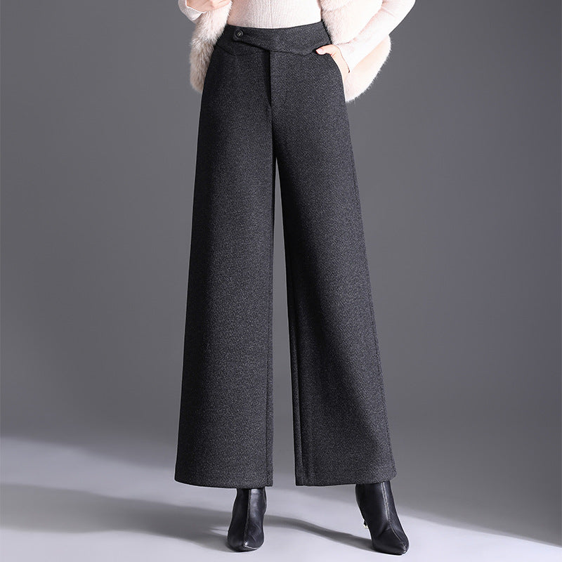 Women's Woolen High Waist Loose Temperament Trousers Casual Pants