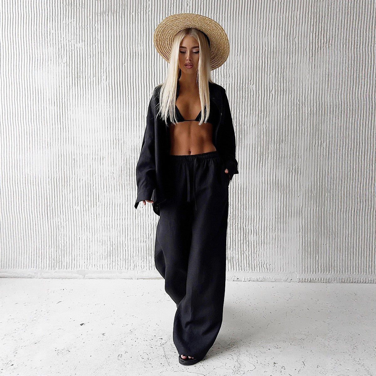 Women's Loose Long-sleeved Shirt Trousers Two-piece Fashion Casual Suit