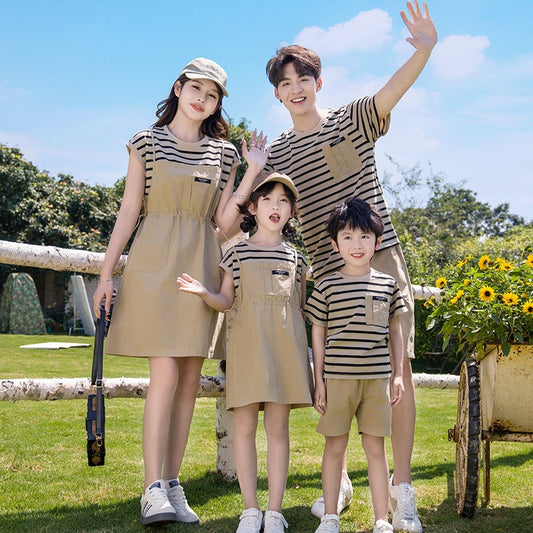 Striped Korean Style Wear Summer Trendy Casual Sports Family Parent-child Outfit