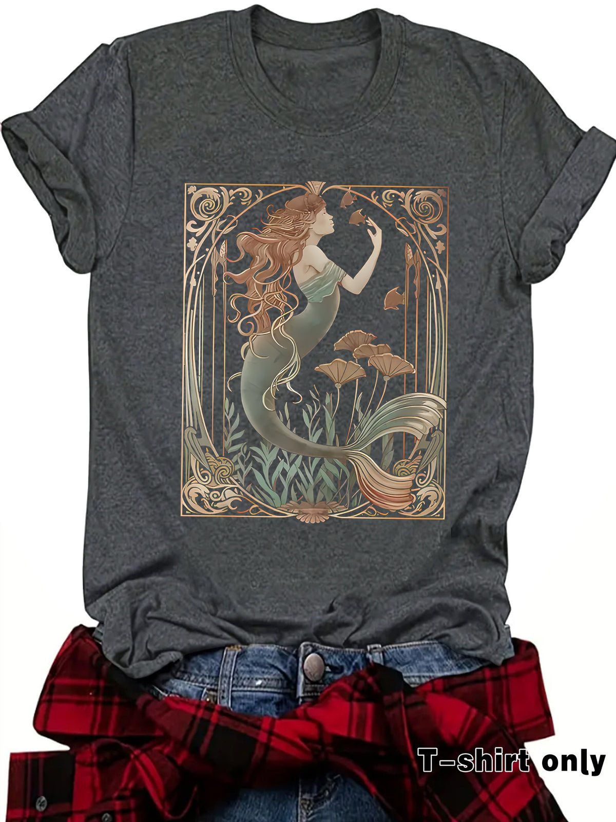 Women's Casual Feminist Mermaid Pattern Summer Round Neck Women's T-shirt