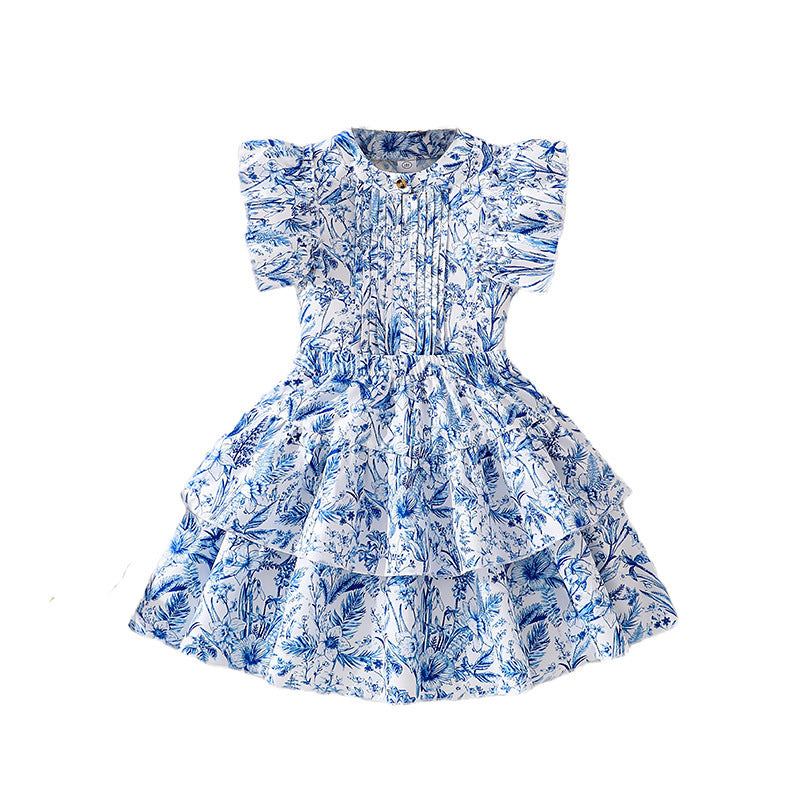 Summer Sweet Floral Ruffle Sleeve Chest Children's Suit