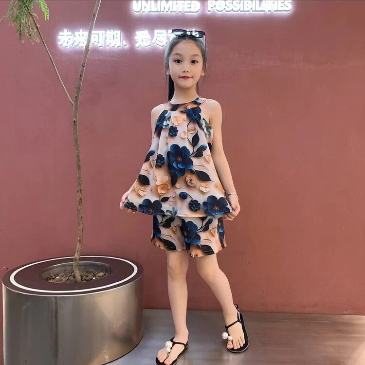 Children's Summer Fashionable Sleeveless Thin Type Chiffon Big Children's Suit
