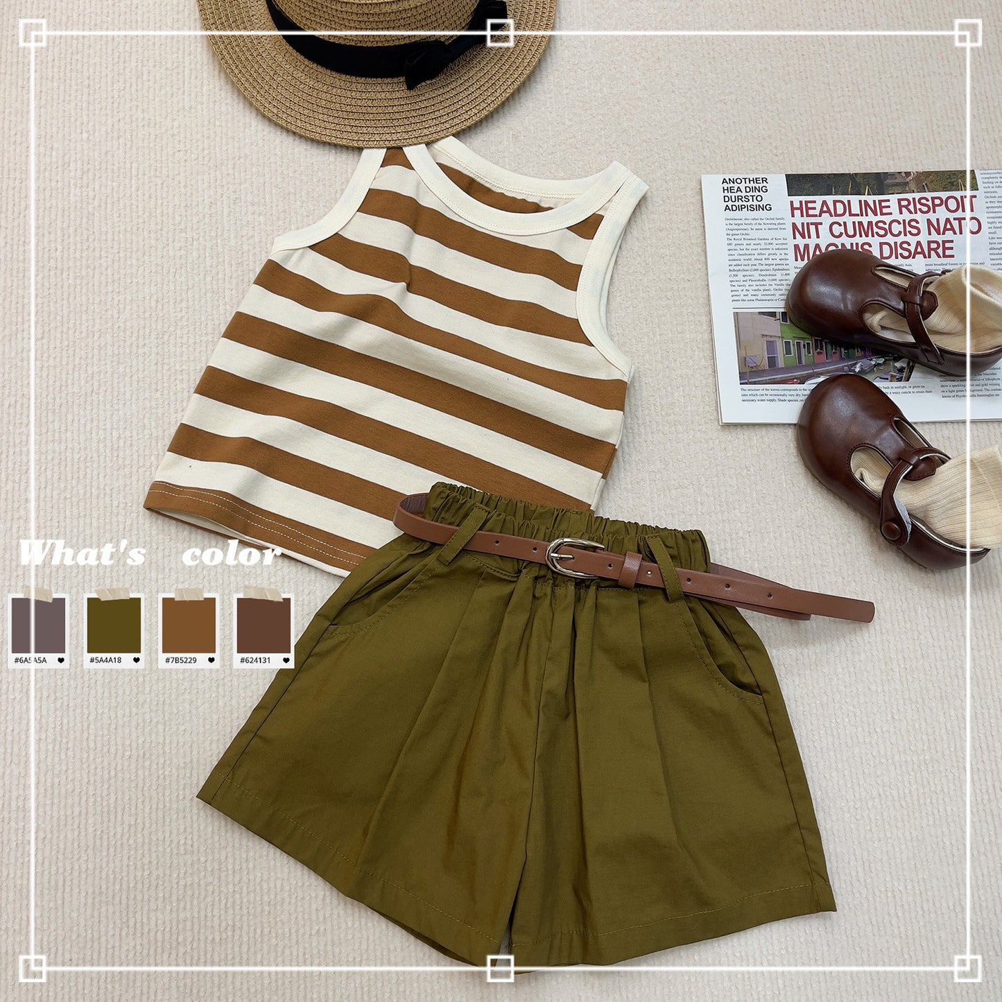 Children's Korean Style Fashionable Stylish Thin Summer Clothing Striped Camisole Shorts Children's Suit