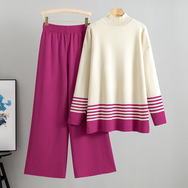 Women's Stripes Contrast Color Trousers Two-piece Tide Fashion Casual Suit