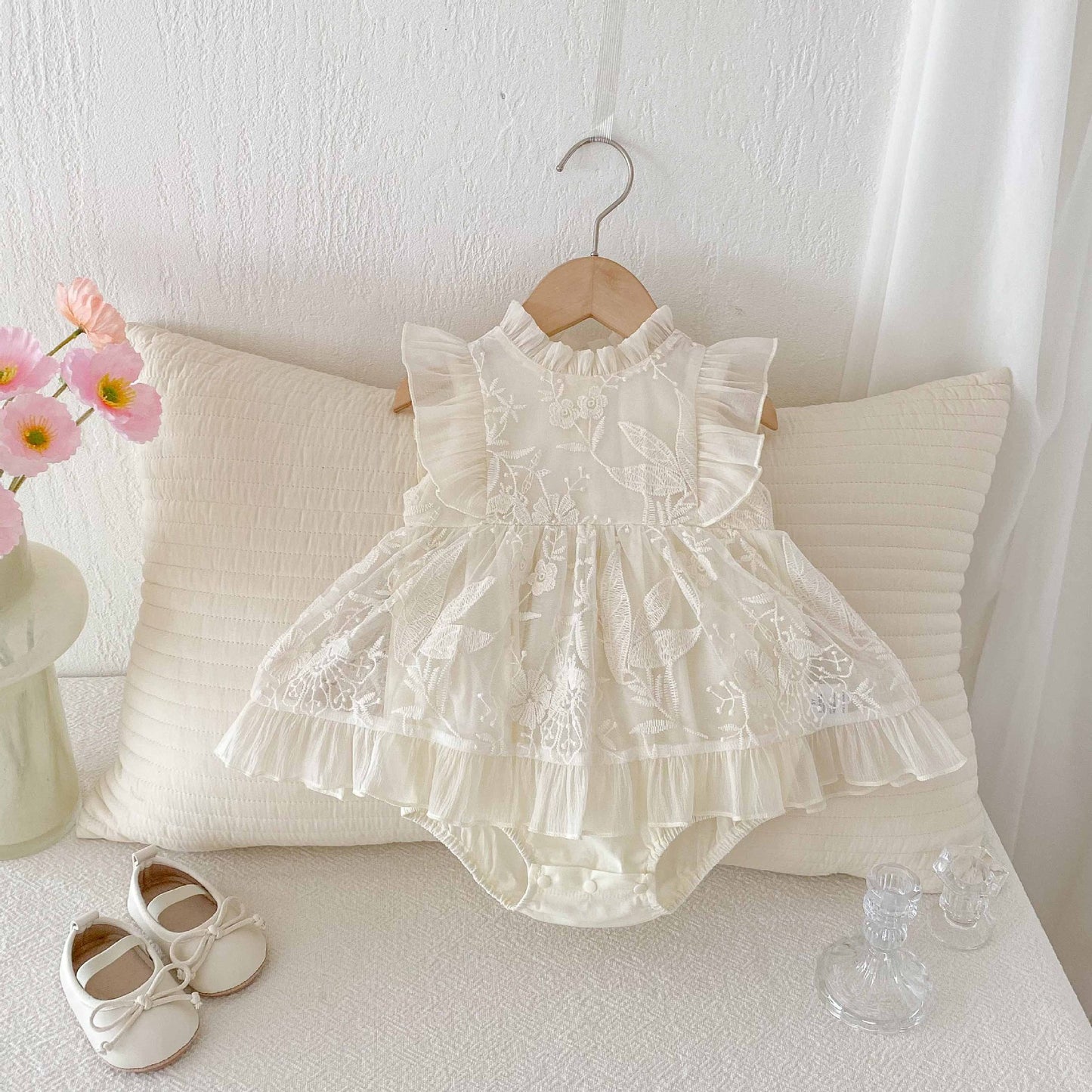 Year Old Celebration Dress Summer Fashion Mesh Flounced Sleeve Princess Jumpsuit, Climbing Suit