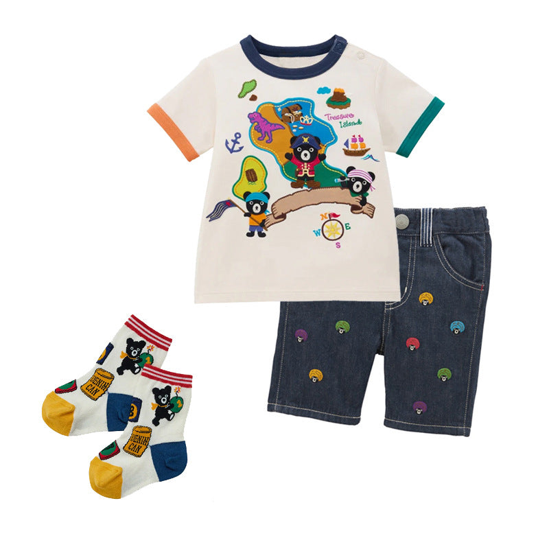 Black Bear Boys Nautical Treasure Pattern Short Sleeve Cute Color Children's T-shirt