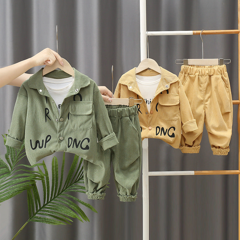 Children's Autumn Corduroy Letter Cardigan Long Sleeve Two-piece Children's Suit
